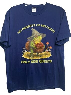 No Regrets Only Side Quests Frog Wizard Mushroom Adventure T-Shirt Size Large